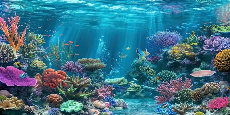 iTapnoom Ocean Floor Aquarium Background, Underwater Tropical Fish Coral Reef Aquatic Nature Plant Fish Tank Backdrop Decor, Polyester Fabric with 6 EVA Double-Sided Tapes 48x24 inches/120x60cm - Image 1